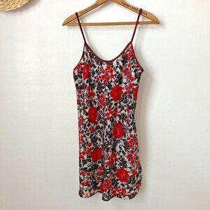Vtg‎ Samye Newman USA red silver rose negligee cami nightgown short S goth witch